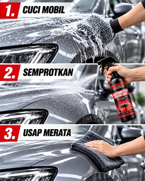 Panduan CoatGloss: cuci mobil, semprotkan produk, lalu usap merata