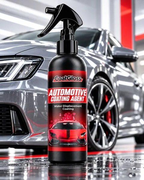 Botol COATGLOSS di depan mobil abu-abu metalik yang mengilap