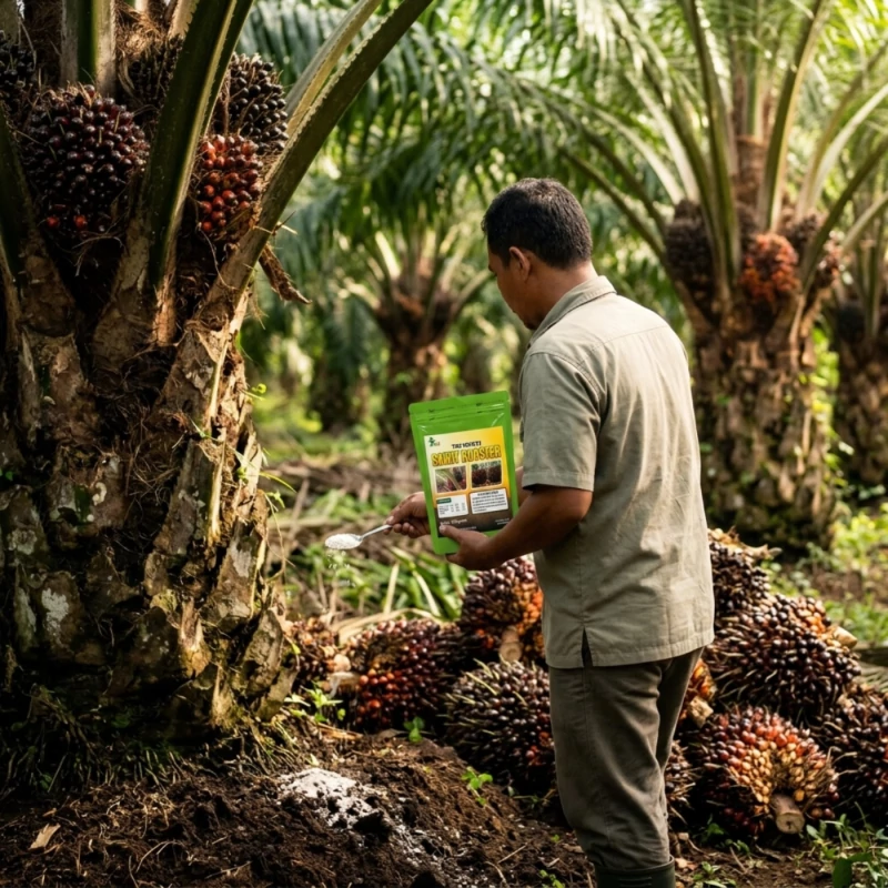Dokumentasi aplikasi Tri Mukti Sawit Booster di kebun sawit