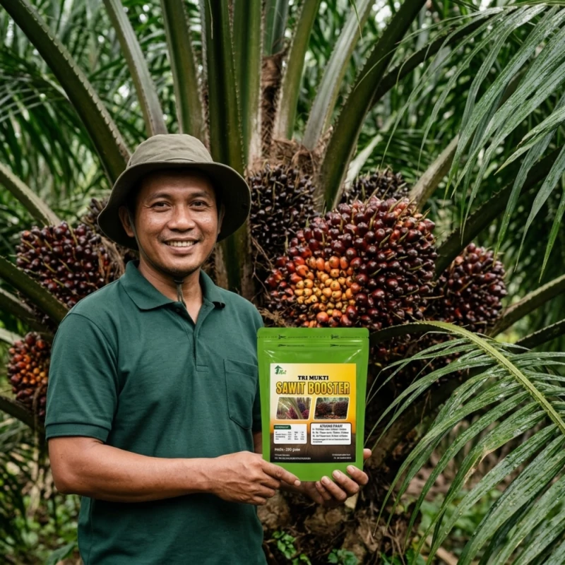 Petani sawit menggunakan Tri Mukti Sawit Booster