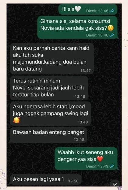 Chat pelanggan: haid lebih teratur dan mood lebih stabil